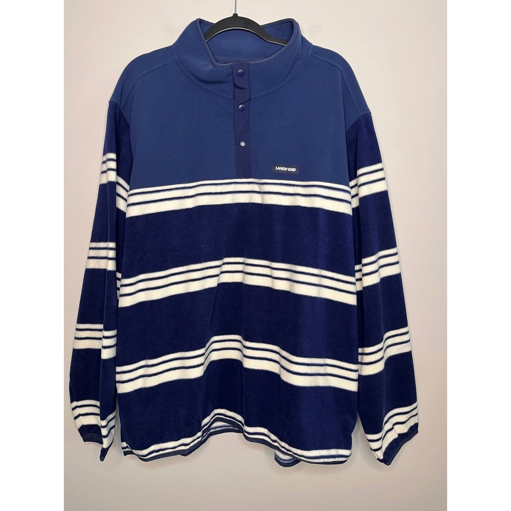 NWT Lands End Navy Blue White Stripes Nautical Soft Fleece Granola Sweater 4XL
